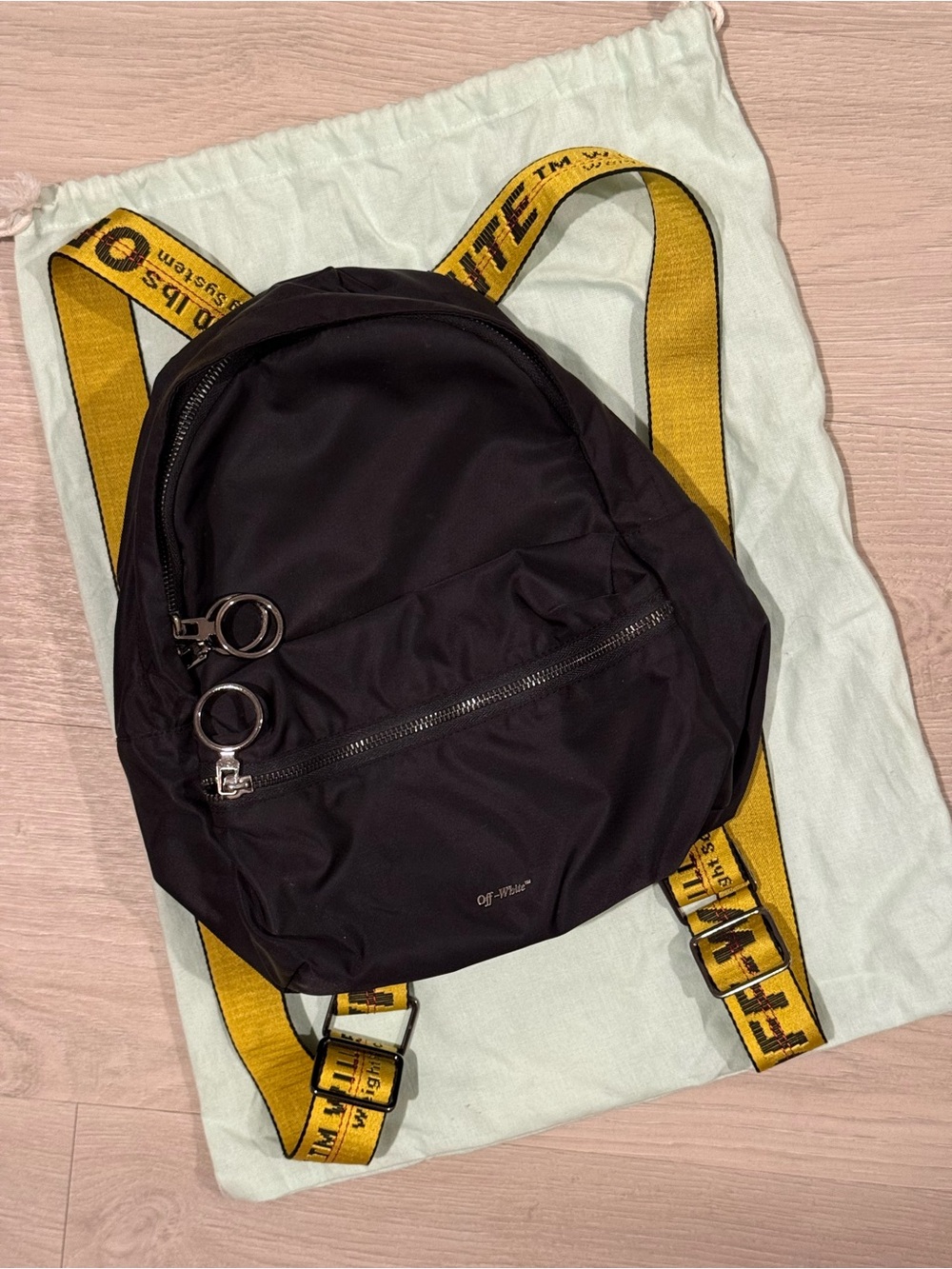 Off-White Black Nylon Backpack with Yellow Logo Straps